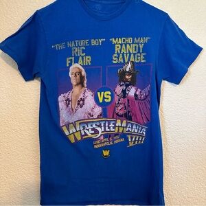 RIC FLAIR and RANDY SAVAGE LIVE 1992 EVENT Blue Adult Graphic Tshirt Size Small